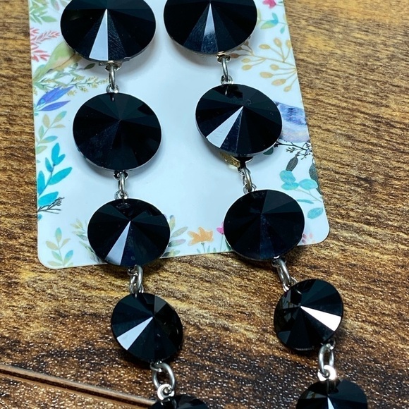 Earrings Drops Dangles Black Rivoli Rhinestone Artisan Handmade - Picture 5 of 10